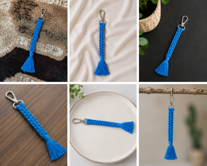 Azure Tassel Macrame Keychain