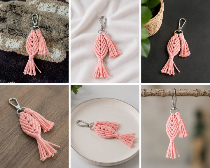 Blush Leaf Macrame Keychain
