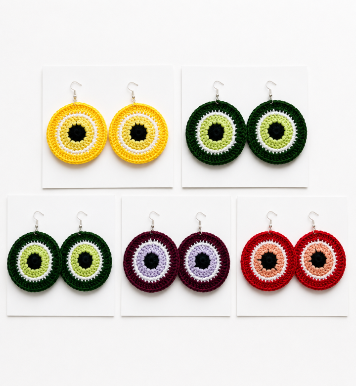 Handmade Crochet Evil Eye Earrings