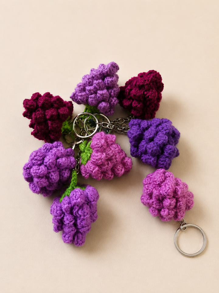 Handmade Crochet Grape Keychain