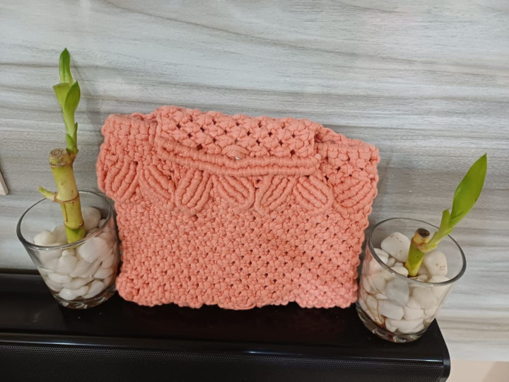 Peach Blossom Macrame Clutch
