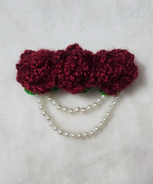 Red Rosette Barrette Clip