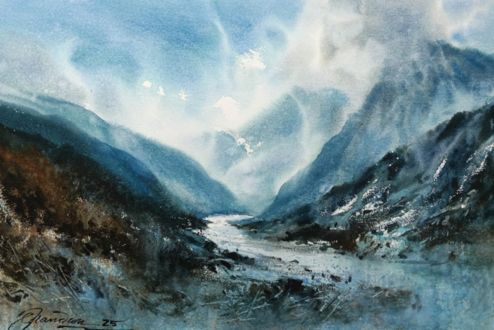 Water color hillscape painting
