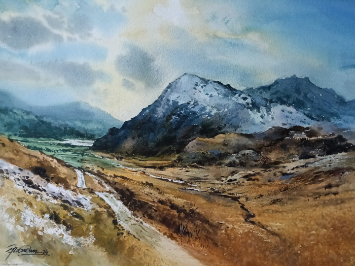 Water color hillscape painting