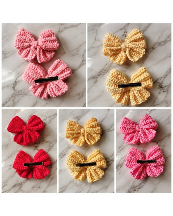  Crochet bow hair clips
